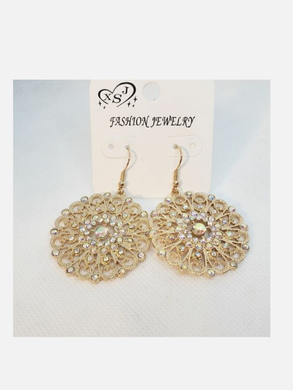 GOLDEN SWIRL Iridescent Aurora Borealis Sparkling  Rhinestones Earrings